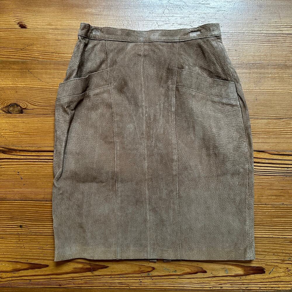 Trumps Sport vintage camel suede‎ leather midi skirt SIZE 11/12